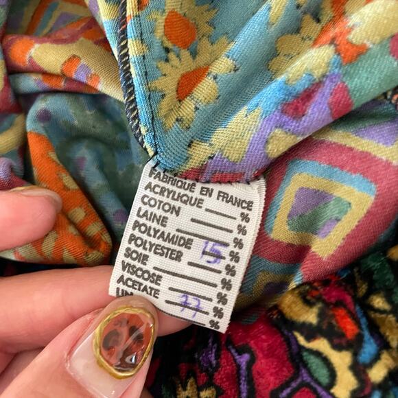 Vintage Ymaginer Patchwork Red Velvet Leggings Made in France 90s Trippy Print - Picture 5 of 12